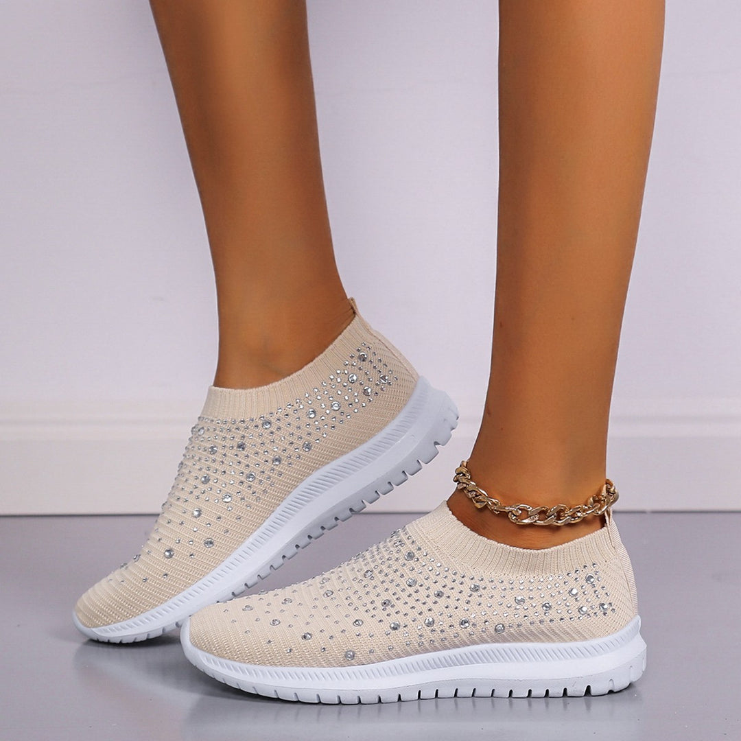 Dame sneakers med funklende strass-applikationer og elastisk strik-overmateriale Stilla