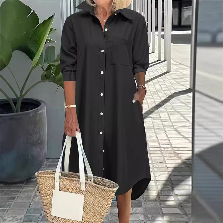 Dame Klassisk Button-up Skjorte Kjole Stilla