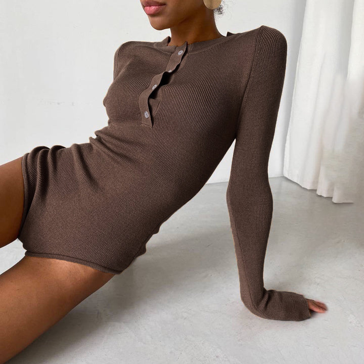 Dame Langærmet Bodysuit med knapdetalje og struktureret materiale Skovae