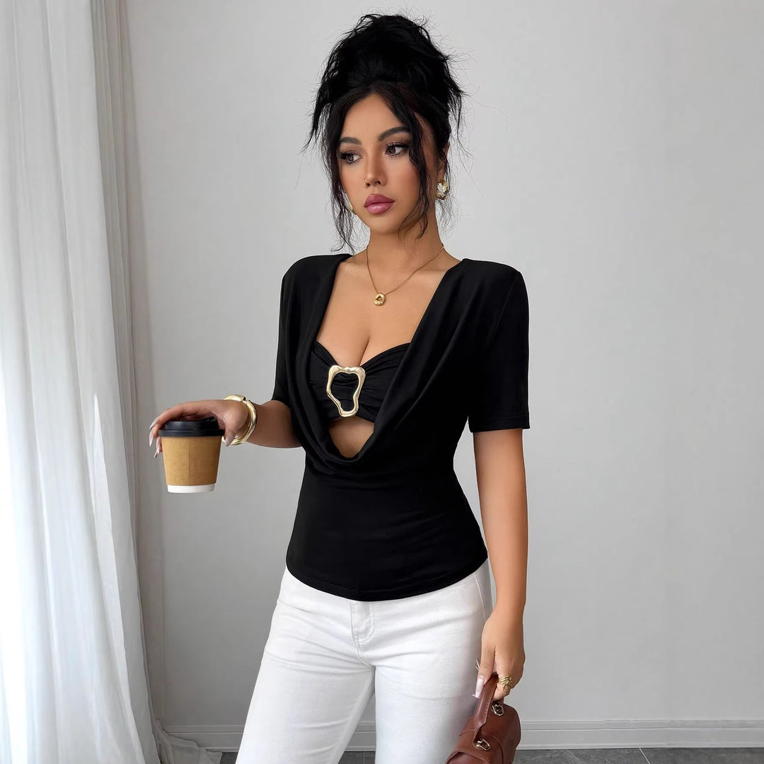 Dame nan draperet Cropped-Top med hjerteformet pynte spænde og Cut-Out Skovae