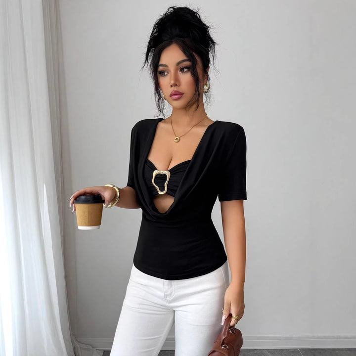 Dame nan draperet Cropped-Top med hjerteformet pynte spænde og Cut-Out Skovae