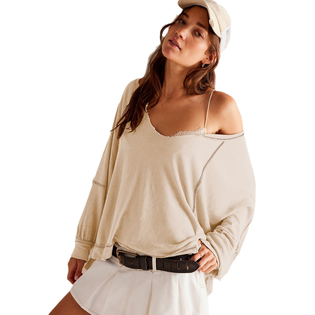 Damer afslappet oversized sweatshirt med dyb V-udskæring og moderne design Stilla