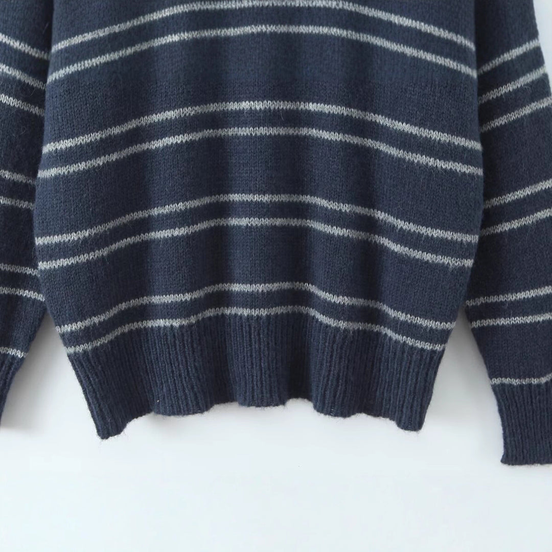 Kvinders afslappet sweater med kontrasterende krave og moderne striber Stilla