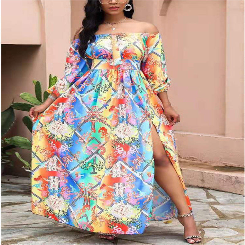 Dame Off-Shoulder Maxi Kjole med elegant print Stilla
