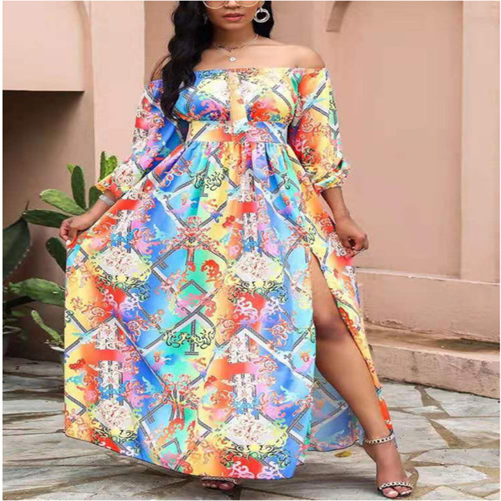 Dame Off-Shoulder Maxi Kjole med elegant print Stilla