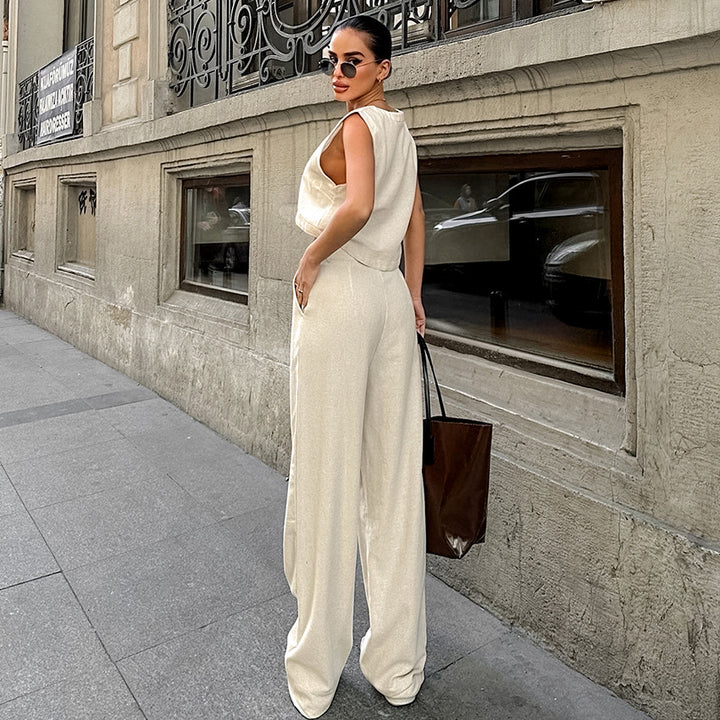 Dame Elegant kombineret Crop-Top og High-Waist-Bukser Sæt Stilla