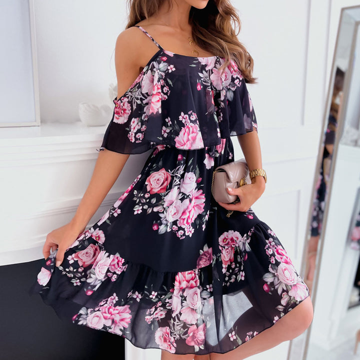 Dame Cold-Shoulder Blomster Mini Kjole Stilla