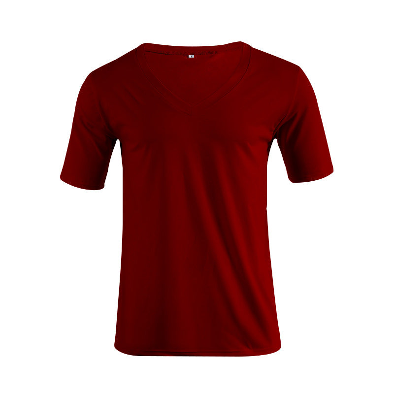 Herren nan V-hals T-shirt i fin jersey med smal silhuet og flade sømme Skovae