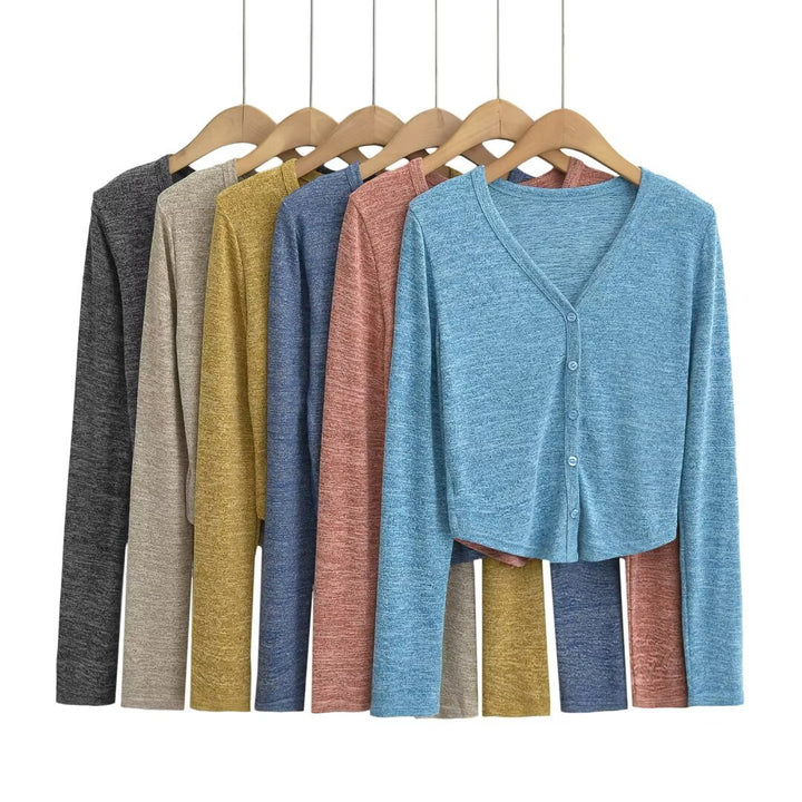 Dame kortærmet cardigan med fint strukturdesign og knapdetaljer Stilla