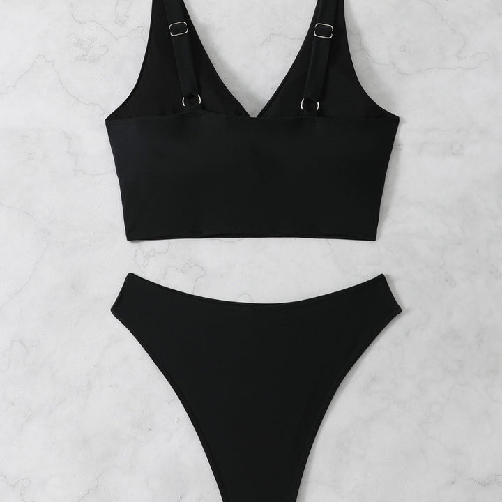 Dame Højt skåret Bikini-sæt med moderne knude og dyb V-udskæring Stilla