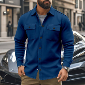 Herrer nan moderigtige overshirt-jakke i filtlook med påsyede brystlommer og synlig trykknapliste Skovae
