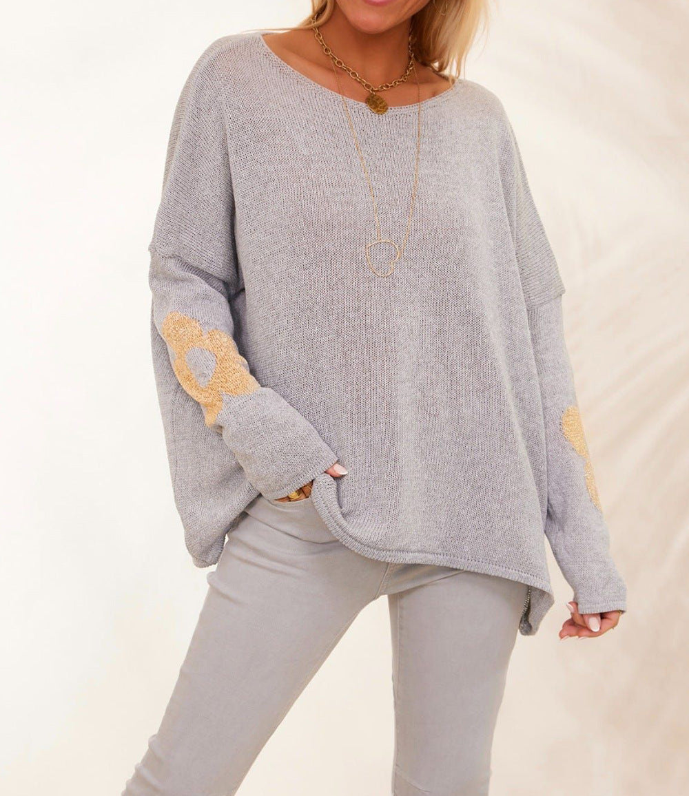 Dames modet strikket sweater med blomster applikationer Stilla