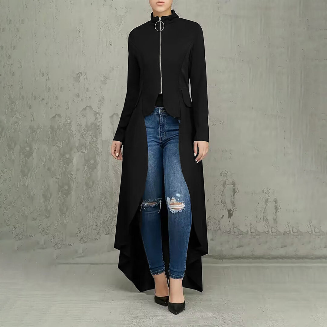 Dame Longblazer med asymmetrisk snit og ståkrave Stilla