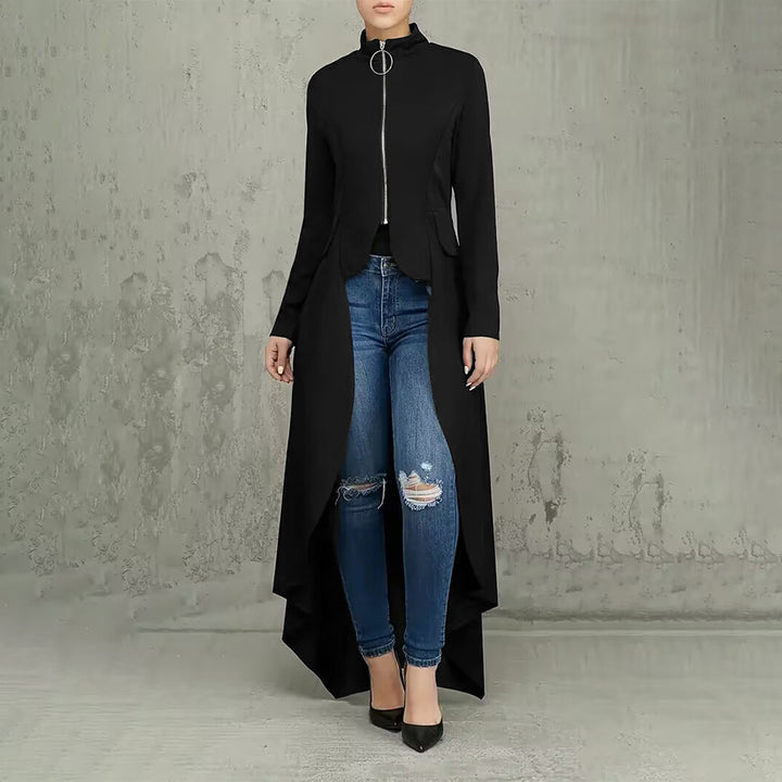 Dame Longblazer med asymmetrisk snit og ståkrave Stilla