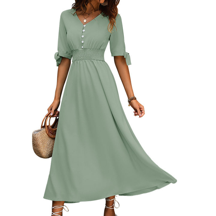 Dame Lange Button-Up Maxi-Kjole med justerbar talje Stilla