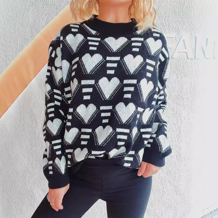 Kvinders hyggelige oversized sweater med hjerteformet mønster Stilla