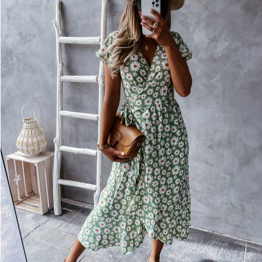 Dame Floral Print Wrap Midi Kjole Stilla