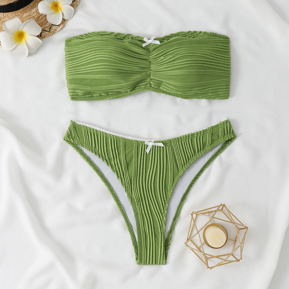 Kvinde Bandeau Ribbet To-Delt Bikini Sæt Stilla