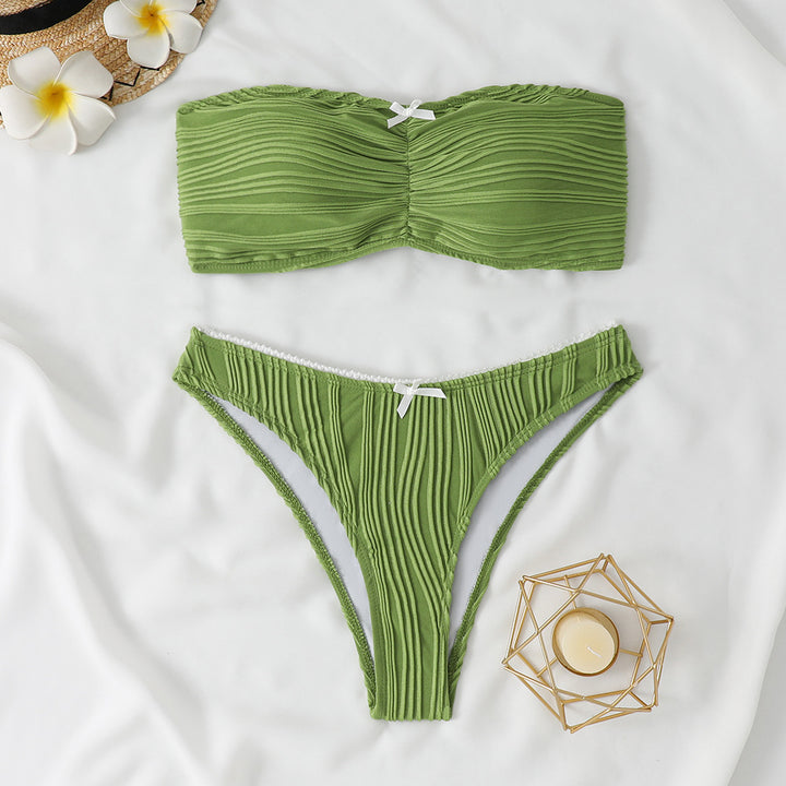 Kvinde Bandeau Ribbet To-Delt Bikini Sæt Stilla