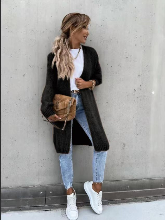 Kvinder chunky strik cardigan med oversized ærmer og fashionabelt design Stilla