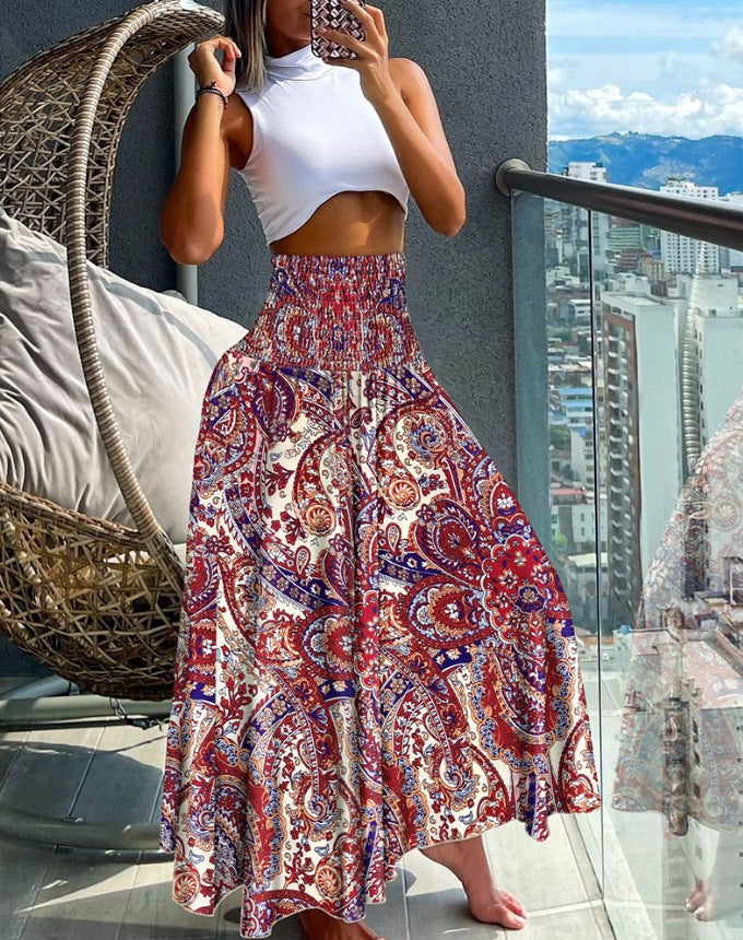 Dame Boho Maxi-nederdel med elastisk talje Stilla
