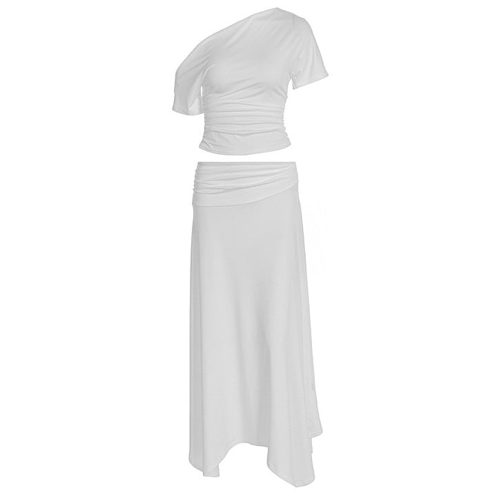 Dame Elegant maxikjole med asymmetrisk design og rynk Skovae
