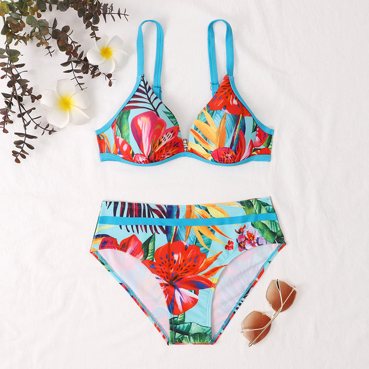 Dame Højtskaftet Tropisk Floral Bikini Sæt Stilla