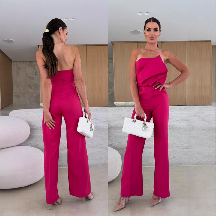 Dame elegant jumpsuit med asymmetrisk overdel og bred ben Stilla