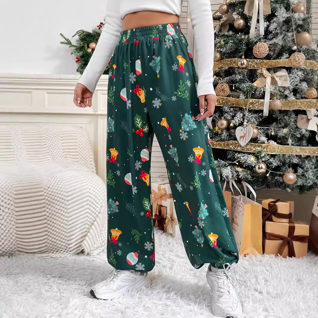 Dame brede pyjamasbukser med festligt mønster Stilla