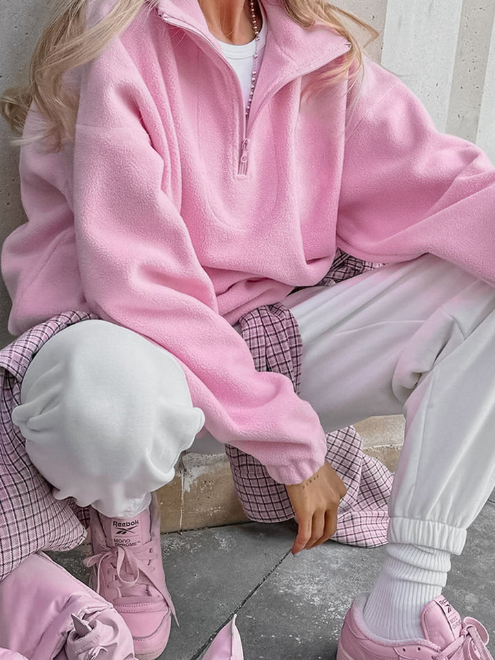 Dame fleece-pullover med halv lynlås og oversized pasform Stilla