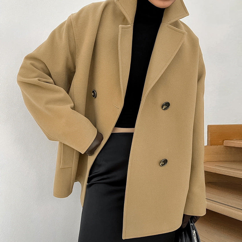Dame Elegant Oversized Uldjakke med dobbelt knaplukning og praktiske lommer Stilla