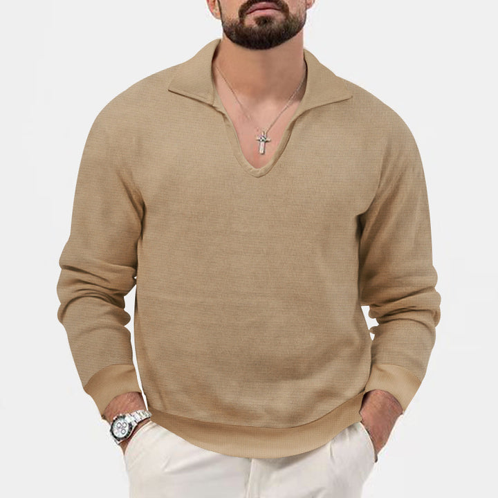 Herrer moderigtig V-hals pullover med struktureret design Stilla