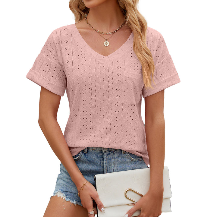 Dame V-hals T-shirt med hulmønster Stilla