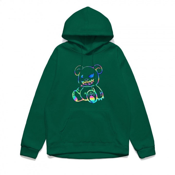 Dame hoodie sweatshirt med sejt bjørnemotiv og komfortabel pasform Skovae