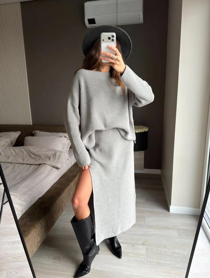 Kvinders Strik Kjole og Oversize Sweater Sæt Stilla