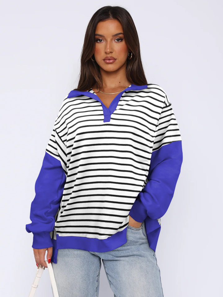 Damer Løs Sweatshirt med brede striber og moderne krave Stilla