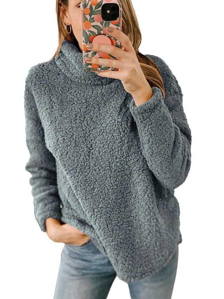 Kvinders hyggelige fleece sweater med høj krave og struktureret overflade Stilla