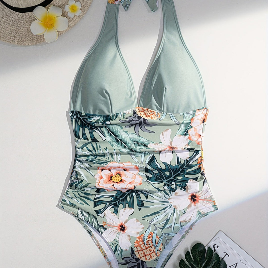 Damer Elegant højskåret badedragt med blomstermotiv Skovae