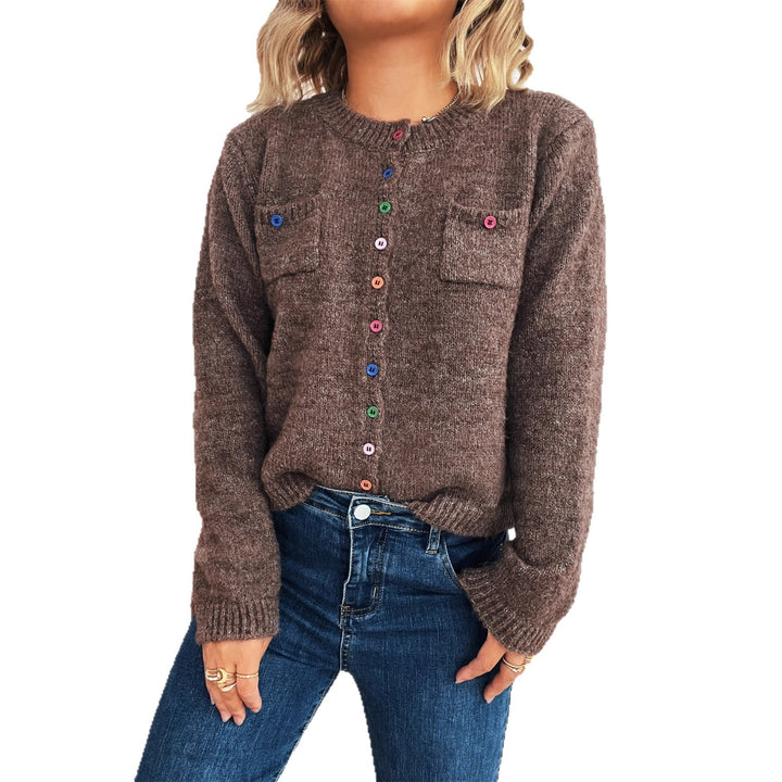 Kvinders hyggelige cardigan med farverige knapper og to lommer Stilla