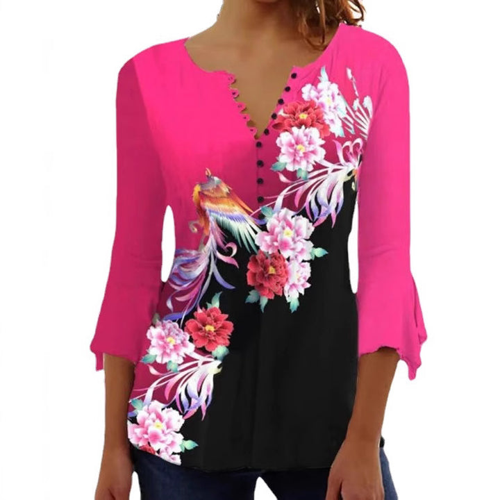 Damebluse med florale accenter og elegante knapdetaljer Stilla