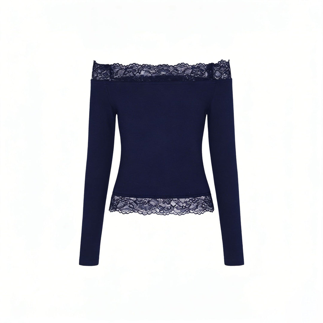 Dame elegant Off-Shoulder skjorte med spidsbesætning Skovae