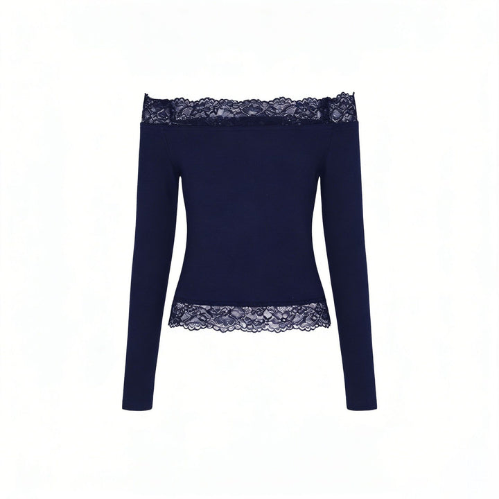 Dame elegant Off-Shoulder skjorte med spidsbesætning Skovae