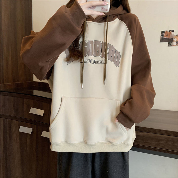 Dame Casual Oversized Grafisk Hoodie med Kontrastærmer Stilla
