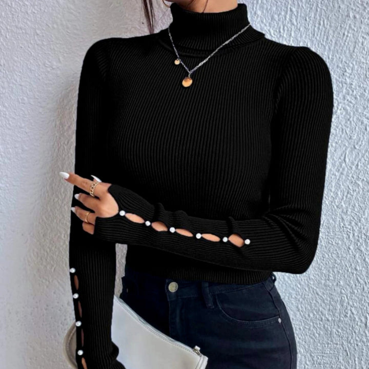 Femme Ribstrik Rullekravepullover med udskåret ærme-detalje Stilla