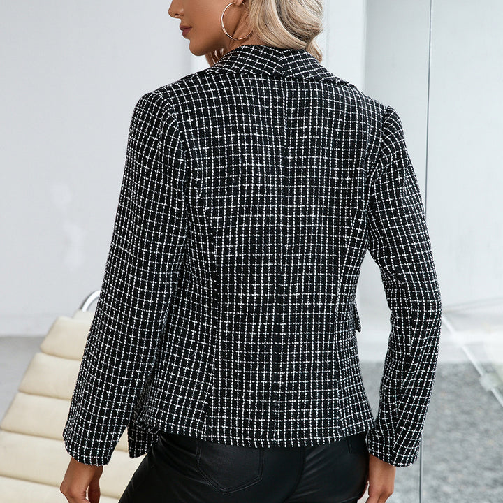 Dame Elegant Dobbelt række Blazer med ternet mønster og feminin silhuet Stilla
