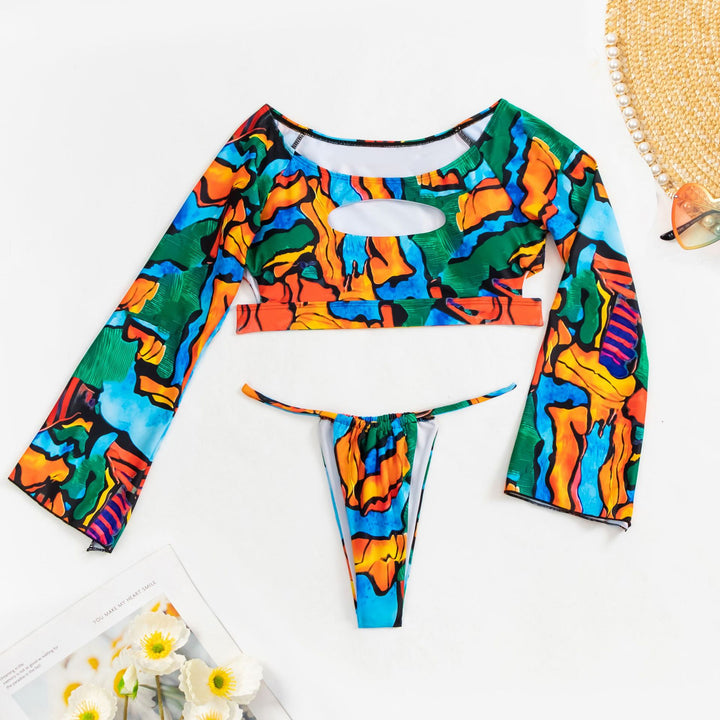 Dame Crop-Top Bikini med lange ærmer og moderigtigt udskæring Skovae