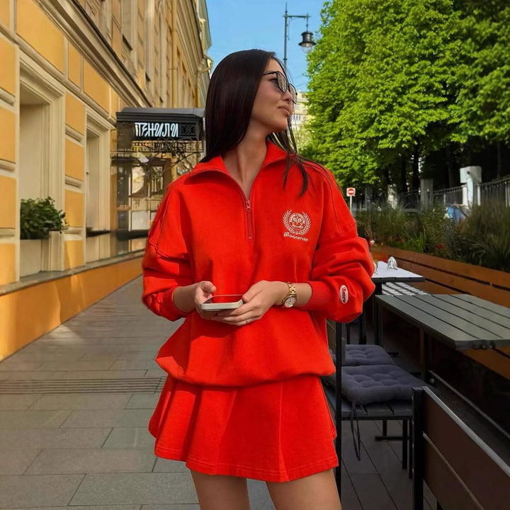 Dame sporty zip pullover med casual snit og broderi Stilla