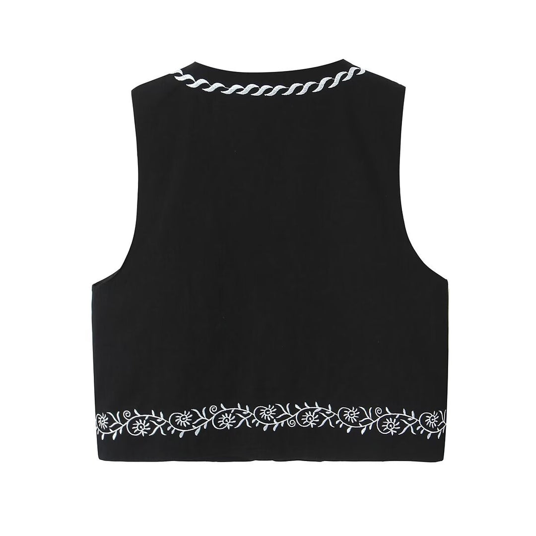 Dame broderet vest uden ærmer med elegant design Stilla
