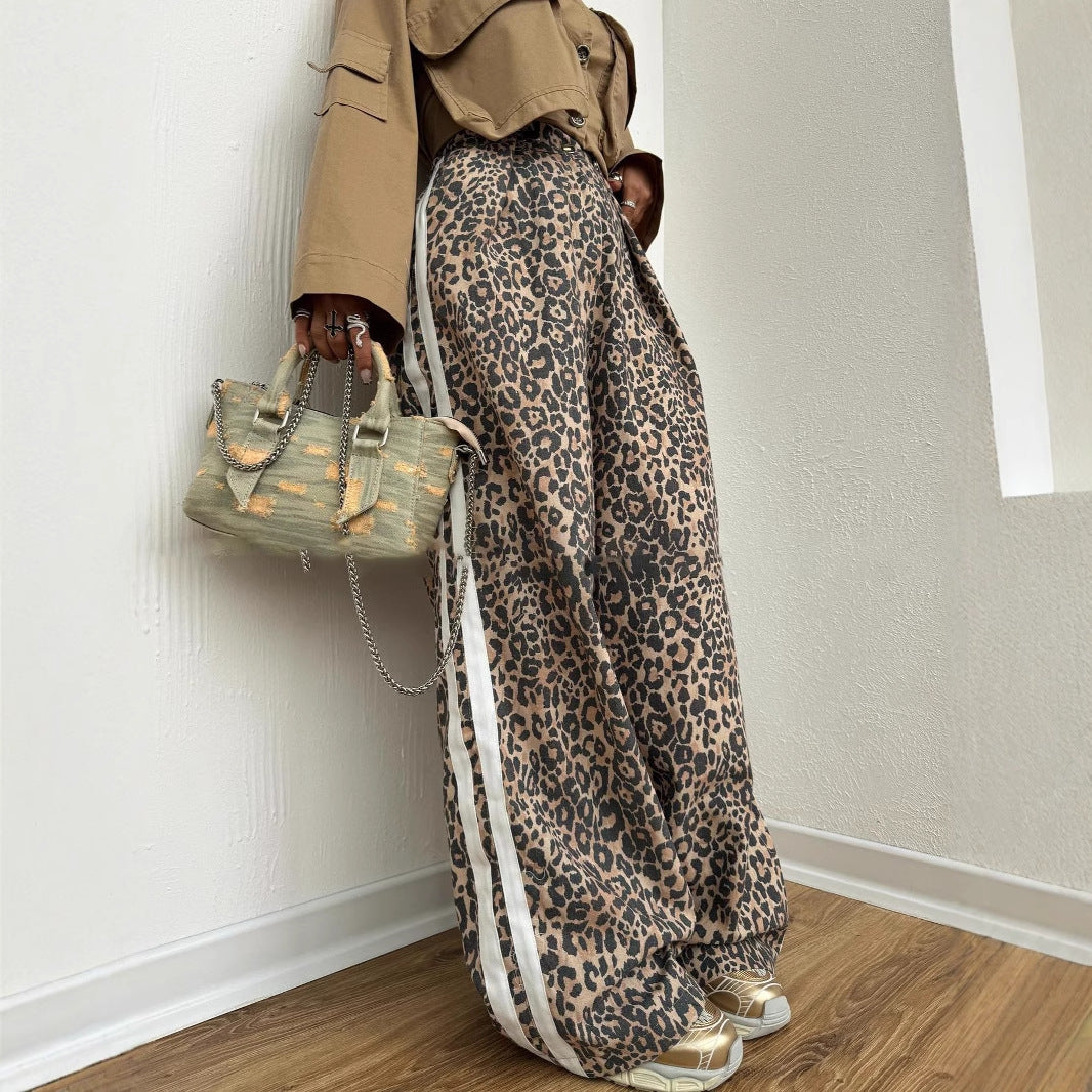 Dame Elegant Maxi Bukser med Leopard Print Stilla