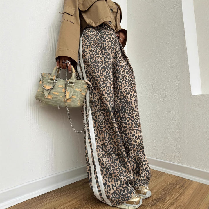 Dame Elegant Maxi Bukser med Leopard Print Stilla